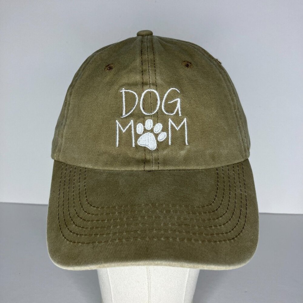 Dog Mom Beige Green Adjustable Hat